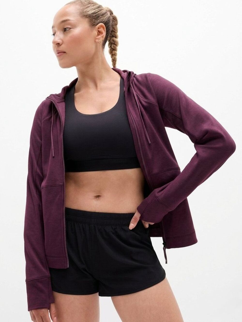 Athleta Unstoppable Fleece Lined Full Zip Jacket In Deep plum/Burgundy Size XS